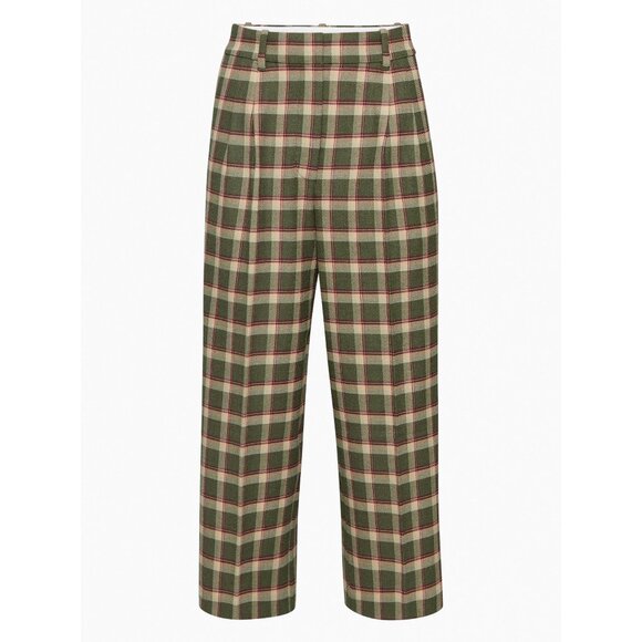 New Aritzia Plaid Effortless Crop Pant Olive 4 $148 - Picture 1 of 8
